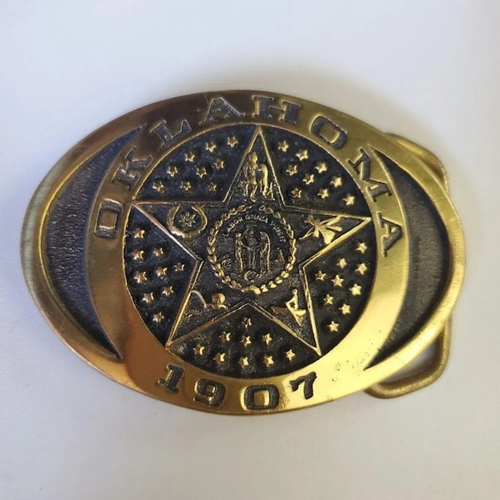 Heritage Mint Oklahoma 1907 State Seal Solid Brass Belt Buckle Western Americana